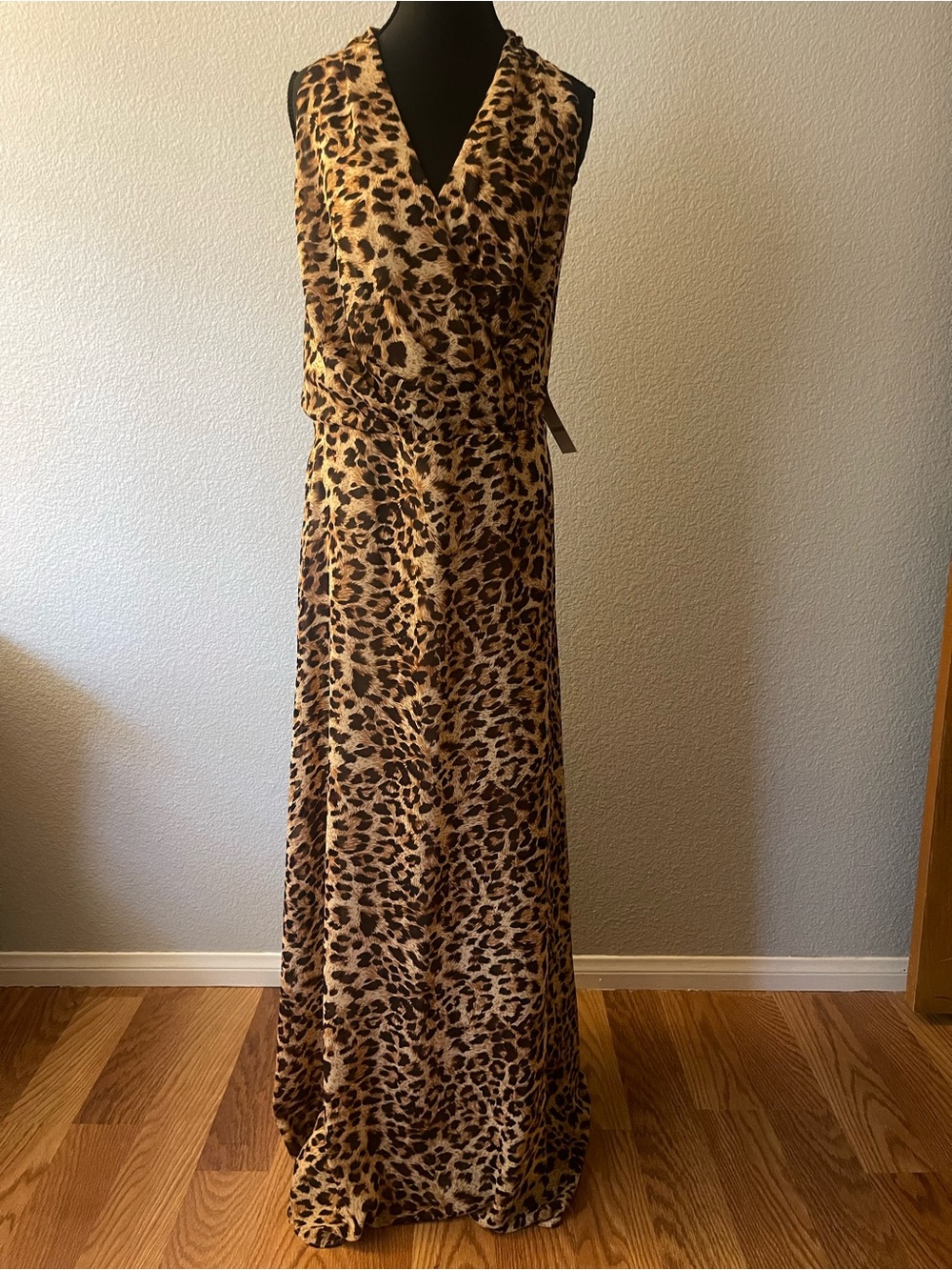 Chetta B Leopard Print Maxi Dress in Brown and Tan